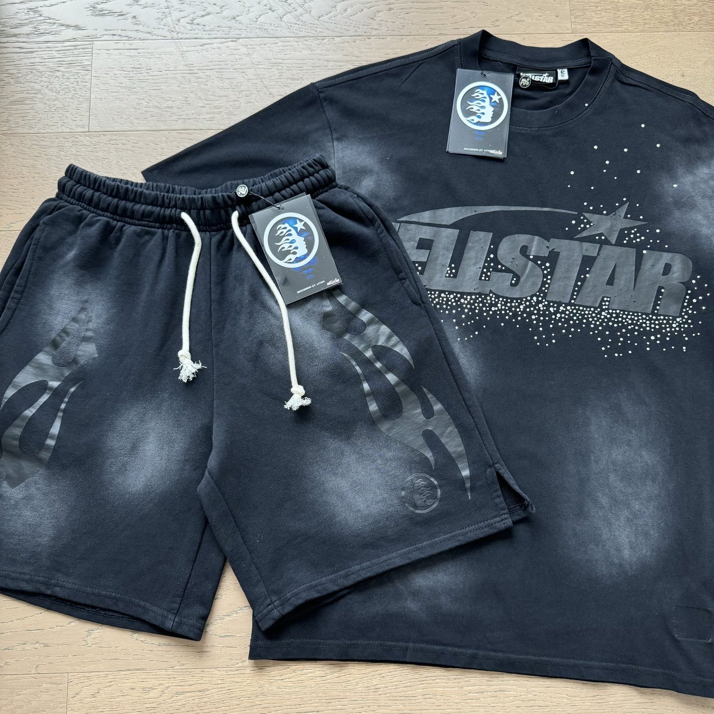 HS Grey Graphic T-Shirt & Shorts Set ¡ª front