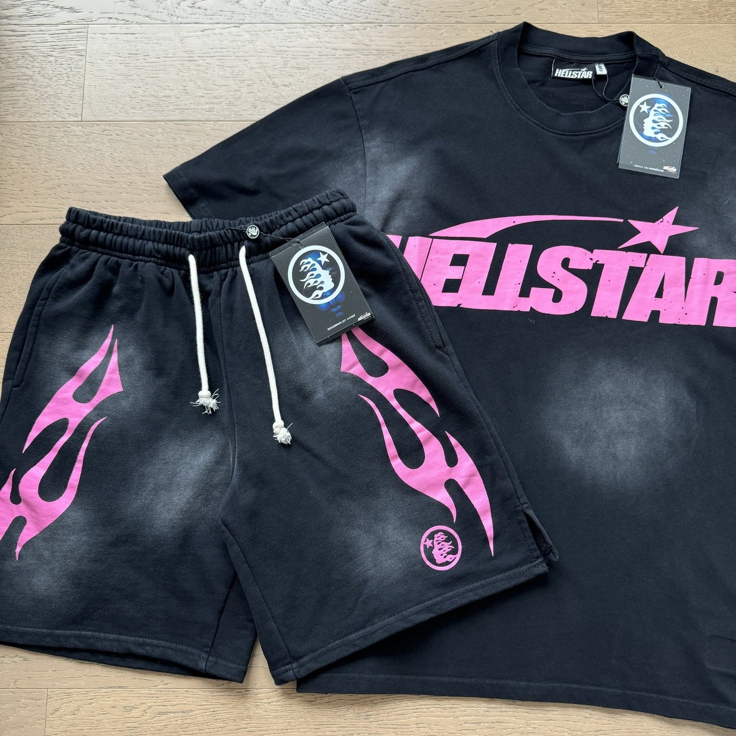 HS Pink Star & Flame Graphic Short-Sleeve Set ¡ª front