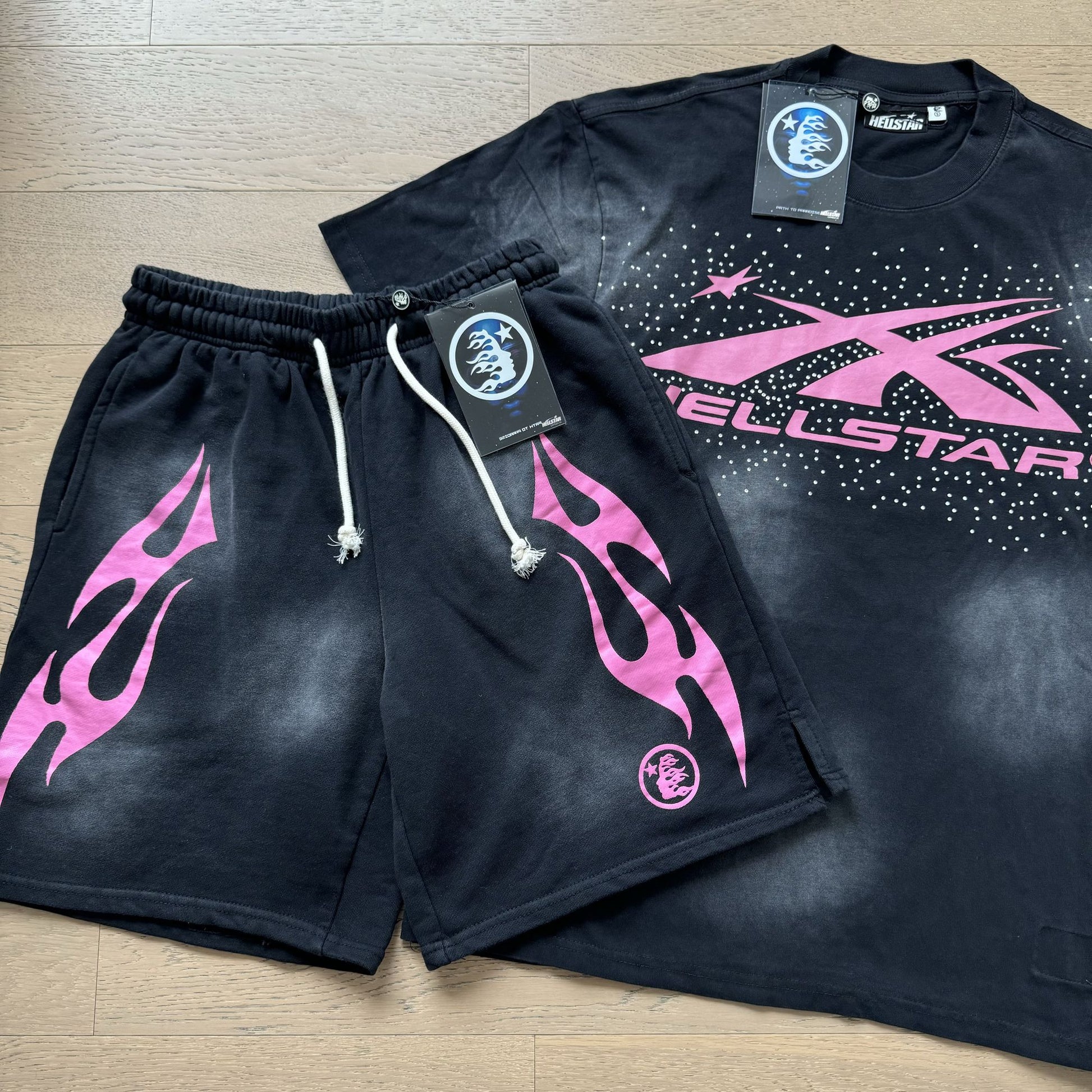 HS Pink X Logo T-Shirt & Shorts Set ¡ª front