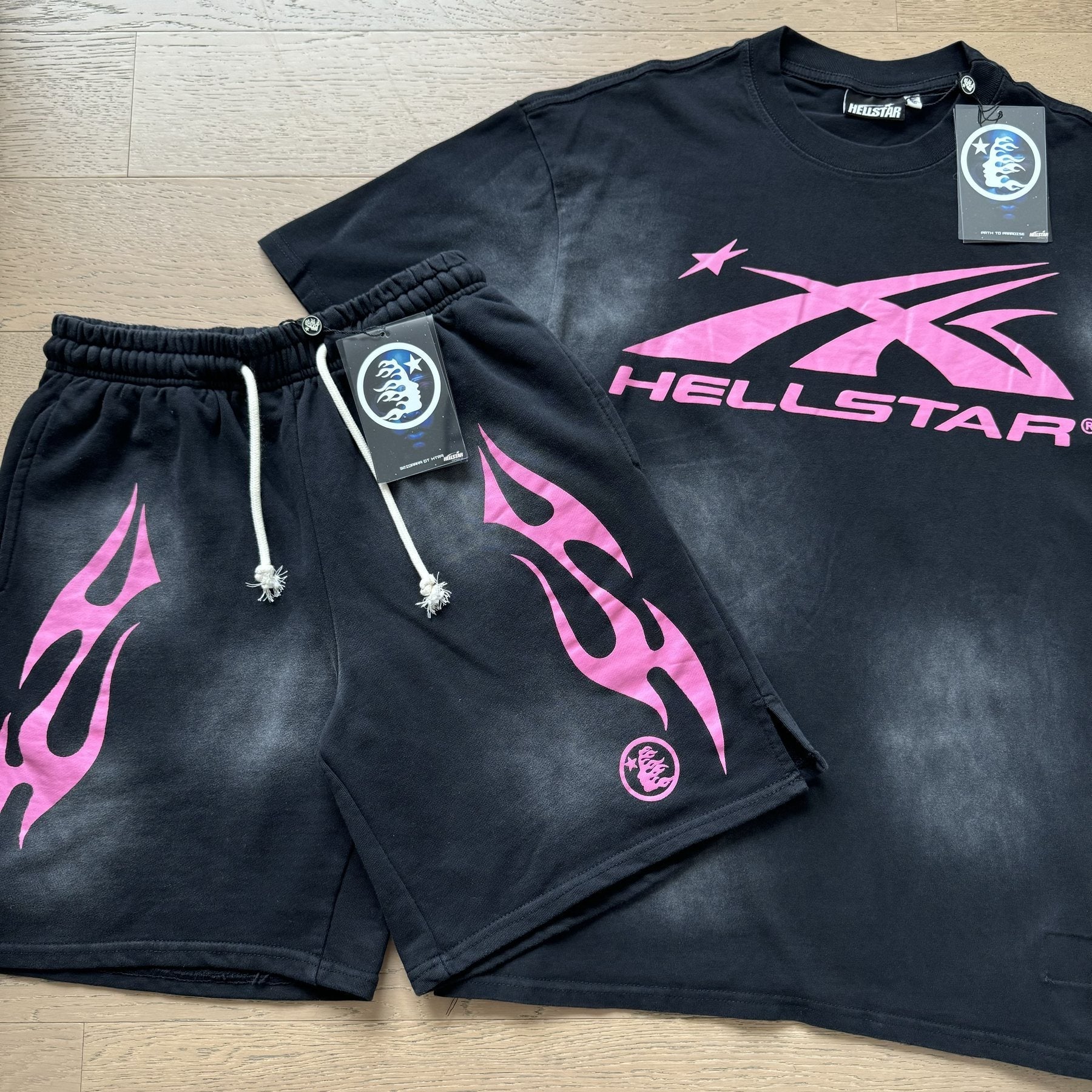 HS Pink X Logo T-Shirt & Shorts Set ¡ª front