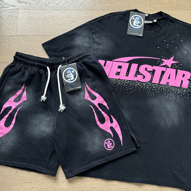 HS Pink Wordmark T-Shirt and Flame Shorts Set ¡ª front