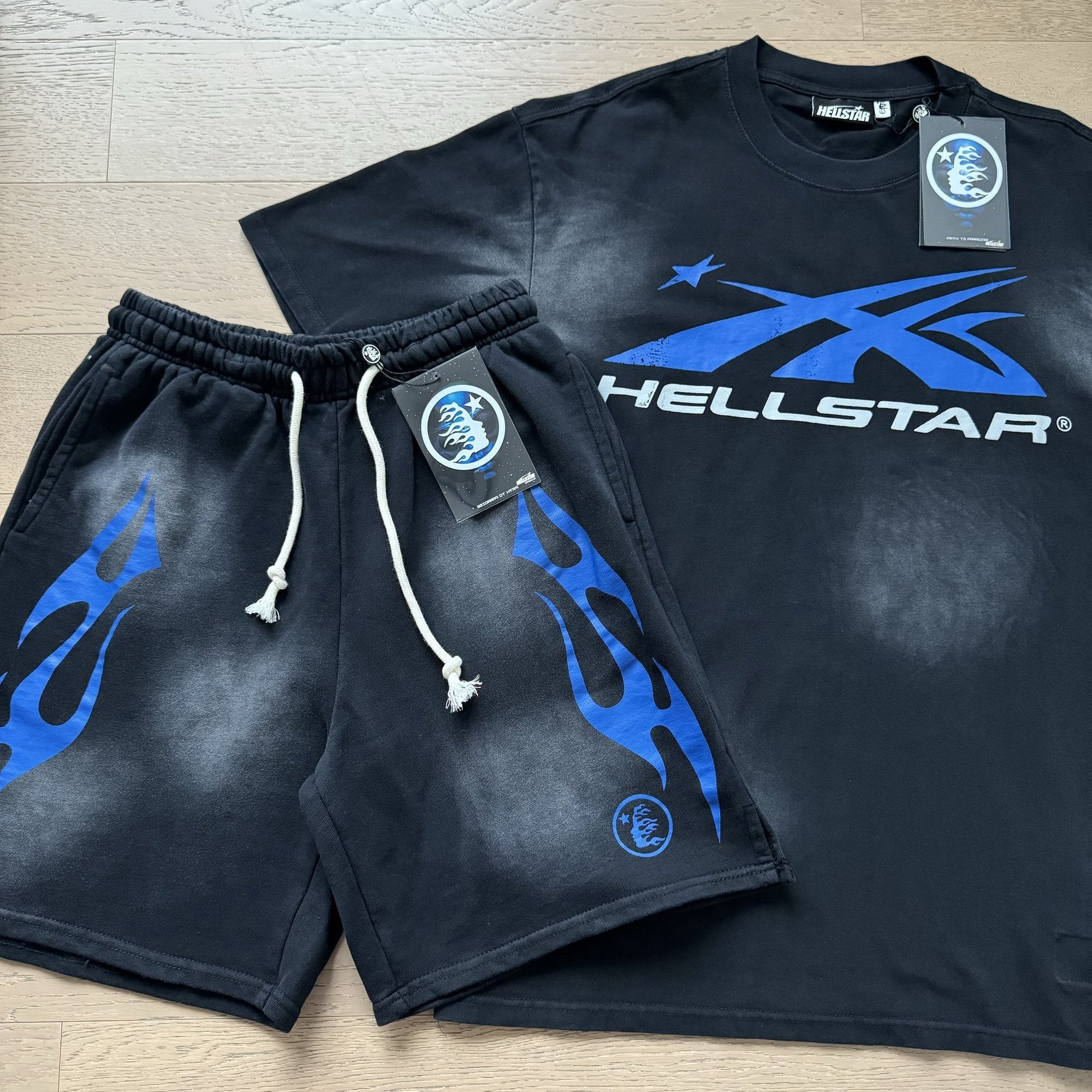 HS Blue Logo Flame T-Shirt & Shorts Set ¡ª front