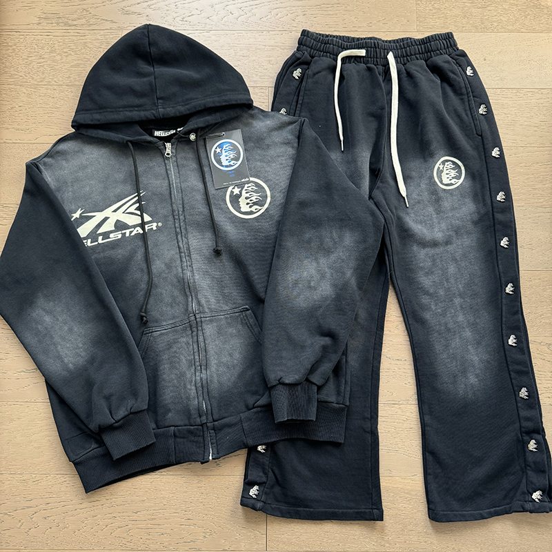 HS Black Tonal Zip Hoodie & Pants Set ¡ª front