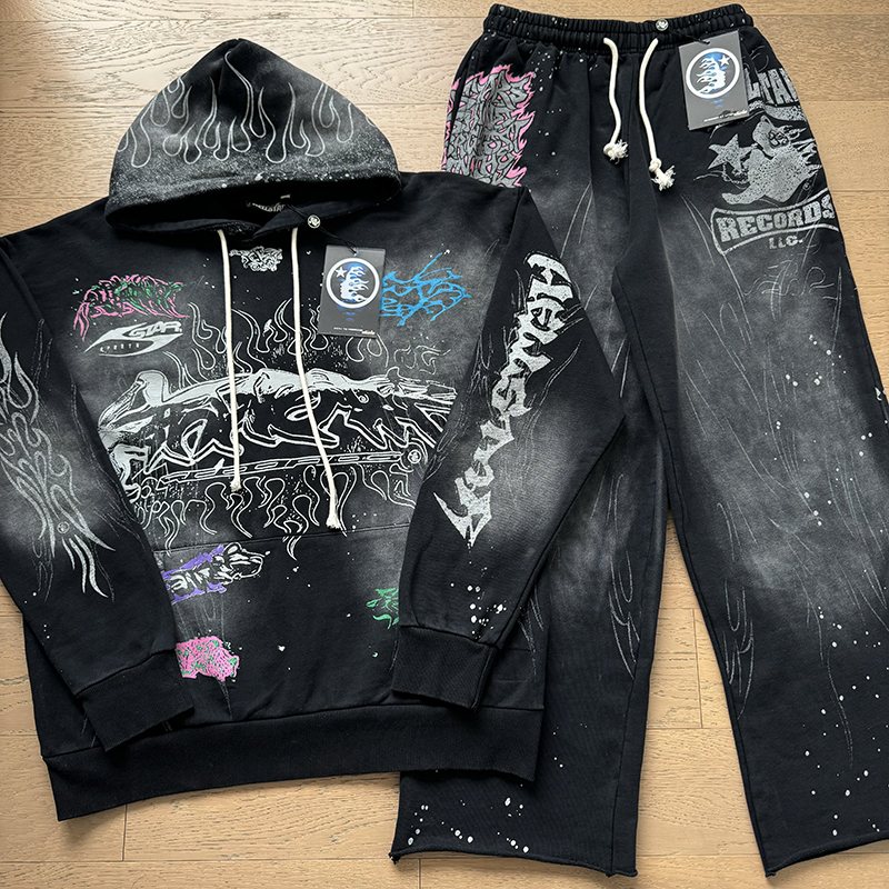 HS Black Graffiti Hoodie & Pants Set ¡ª front