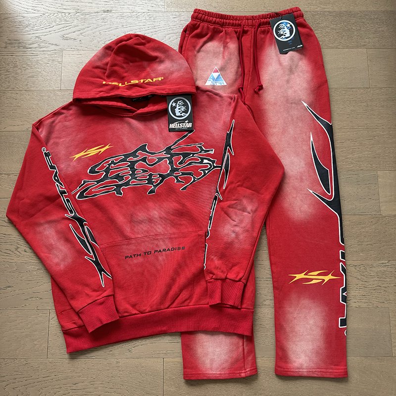 HS Red Washed Graphic Hoodie & Pants Set ¡ª front
