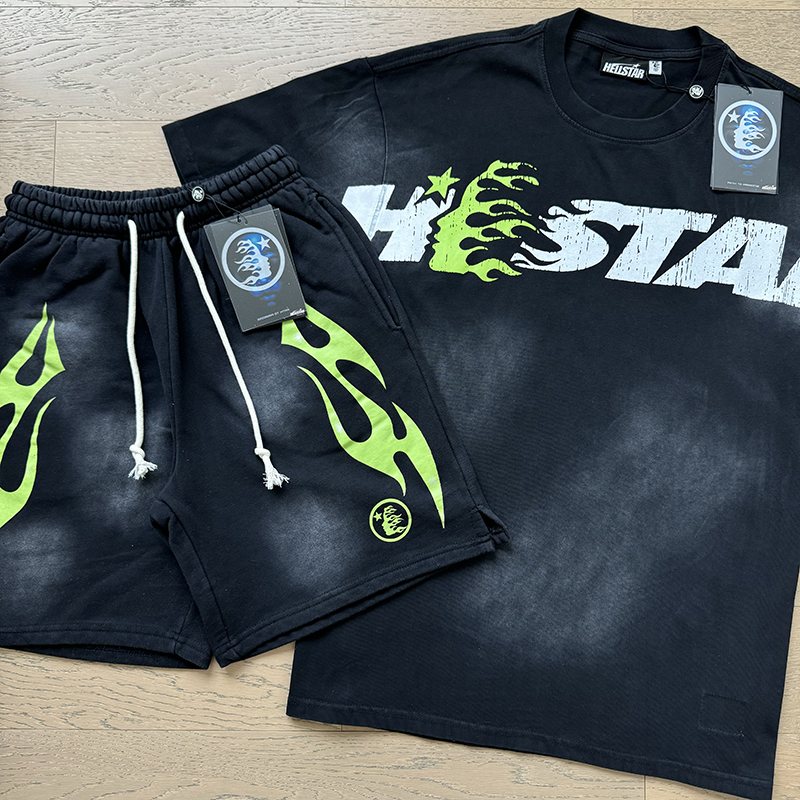 HS Green Flame Graphic T-Shirt and Shorts Set ¡ª context