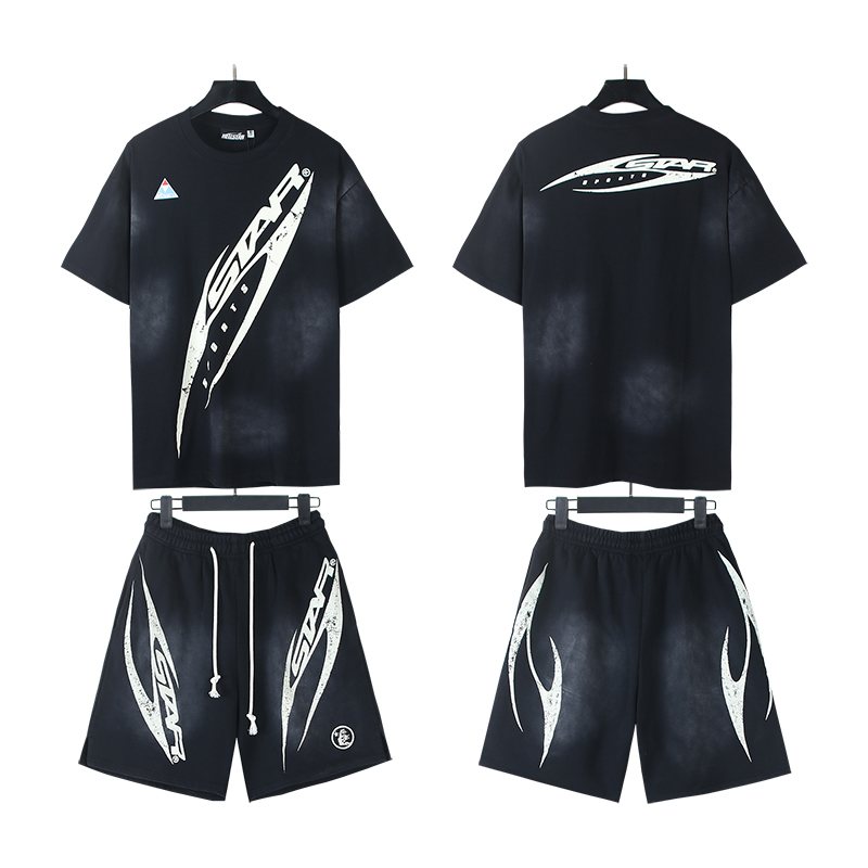 HS Diagonal White Graphic T-Shirt and Shorts Set ¡ª front