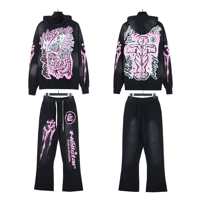 HS Pink Illustration Hoodie & Pants Set ¡ª front