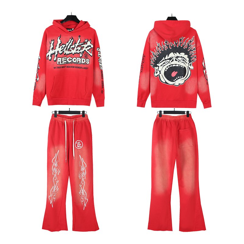 HS Records Flame Graphic Hoodie & Pants Set ¡ª front