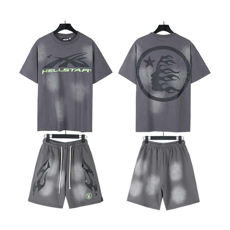HS Circle Flame T-Shirt & Shorts Set - Gray ¡ª front