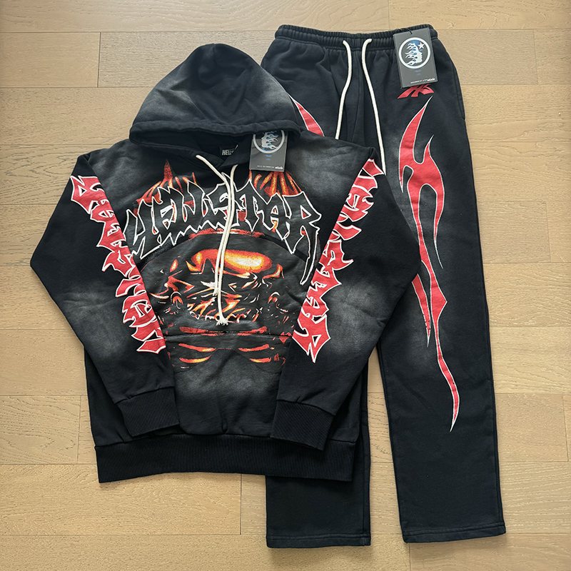 HS Skull Flame Graphic Hoodie & Pants Set ¡ª front