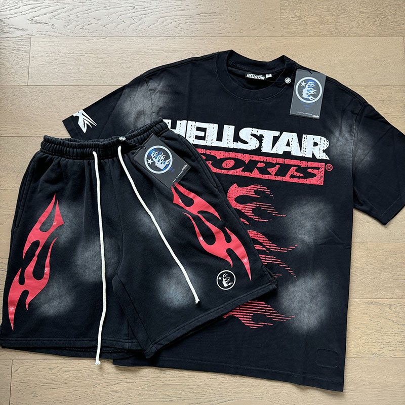 HS Red Flame Graphic T-Shirt & Shorts Set ¡ª front