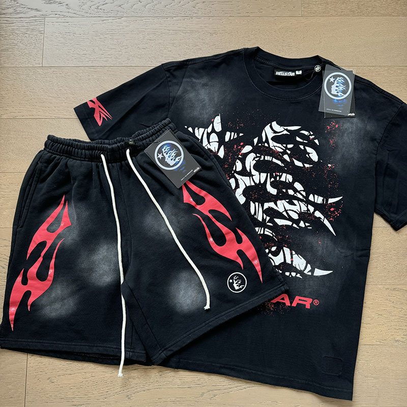HS Distressed Creature Graphic T-Shirt & Shorts Set ¡ª front