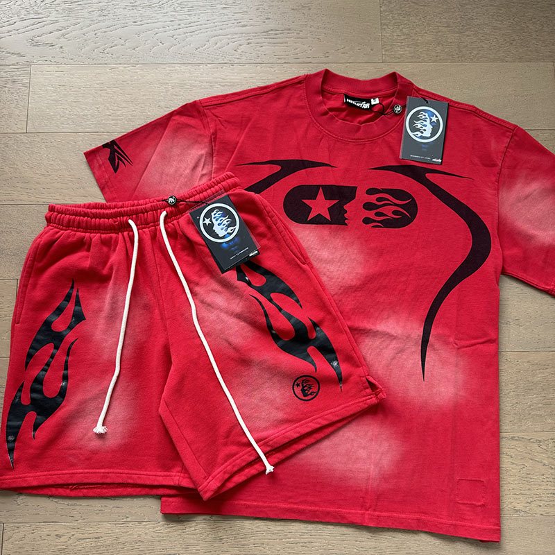 HS Abstract Eye Flame T-Shirt and Shorts Set - Red ¡ª front