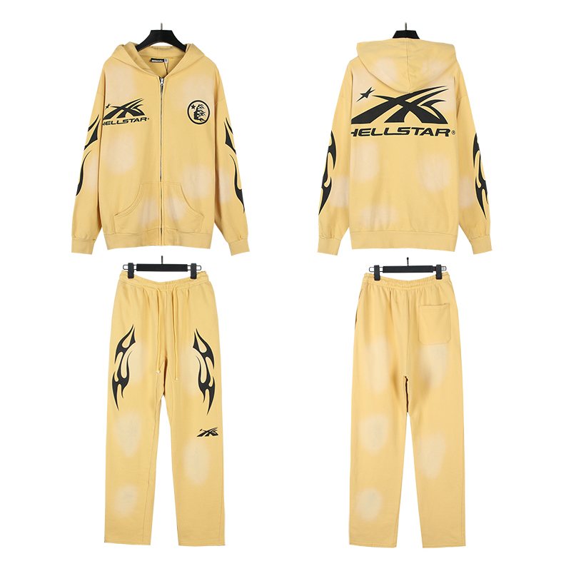 HS Yellow Flame Graphic Hoodie & Sweatpants Set ¡ª front