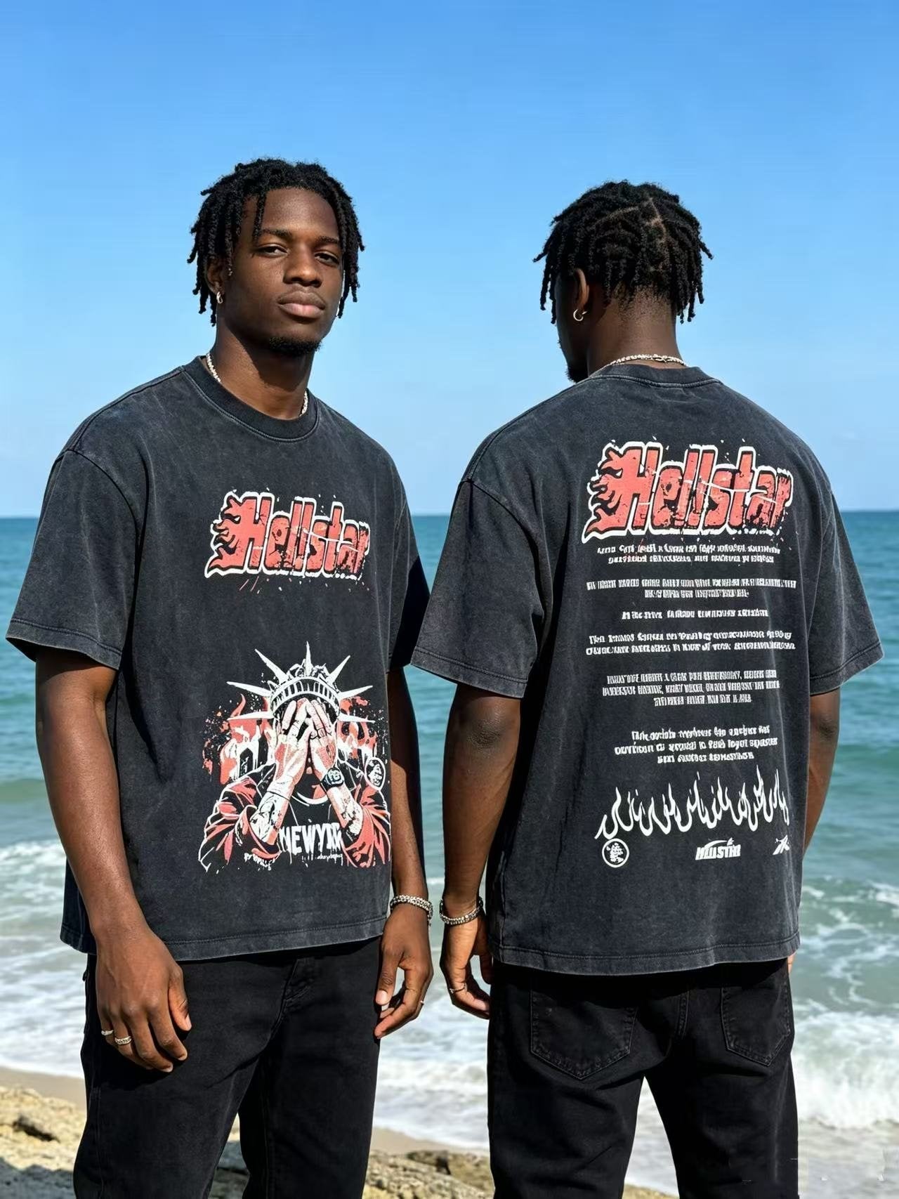 HS Washed Black Front & Back Graphic T-Shirt ¡ª context