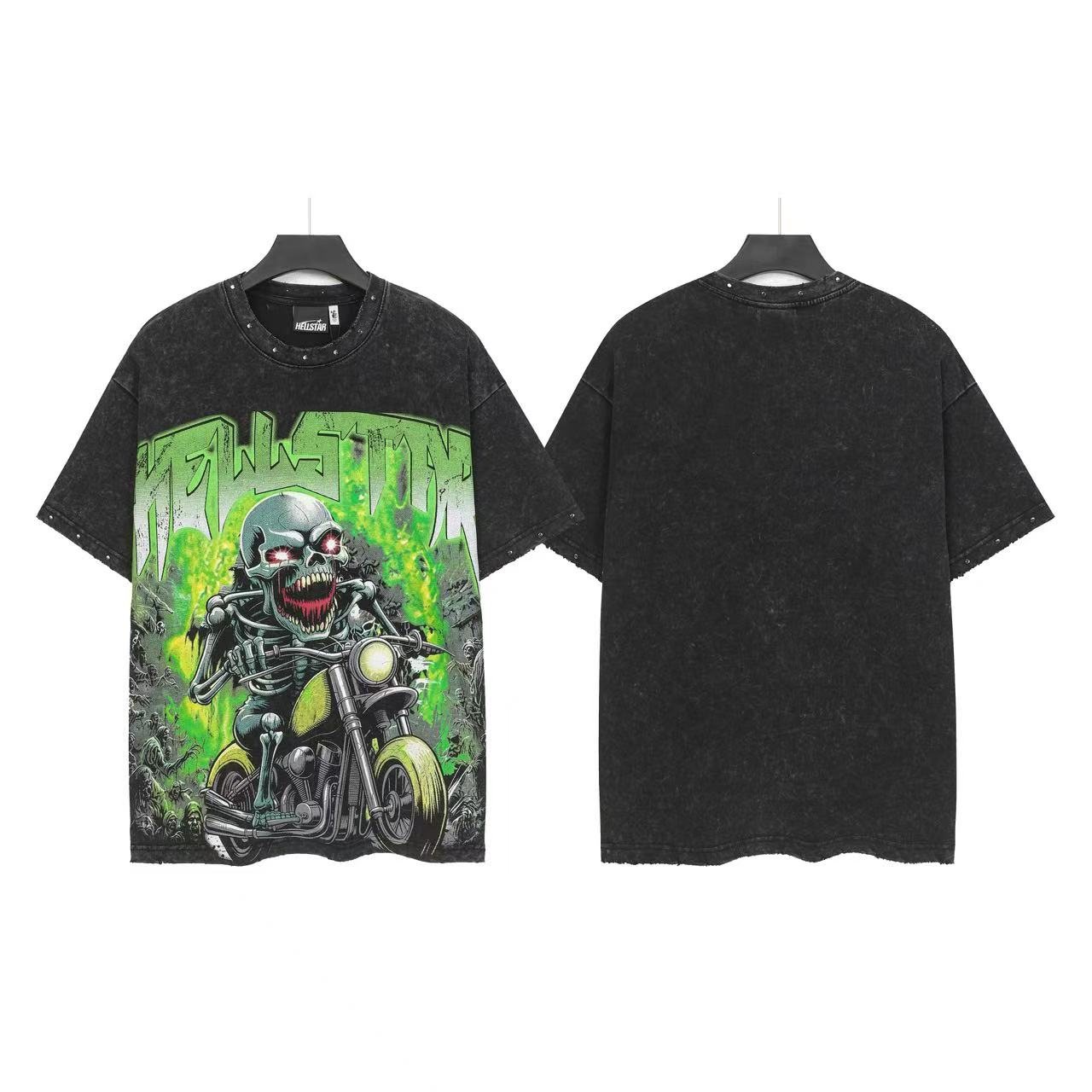HS Green Motorcycle Skeleton Graphic T-Shirt ¡ª front