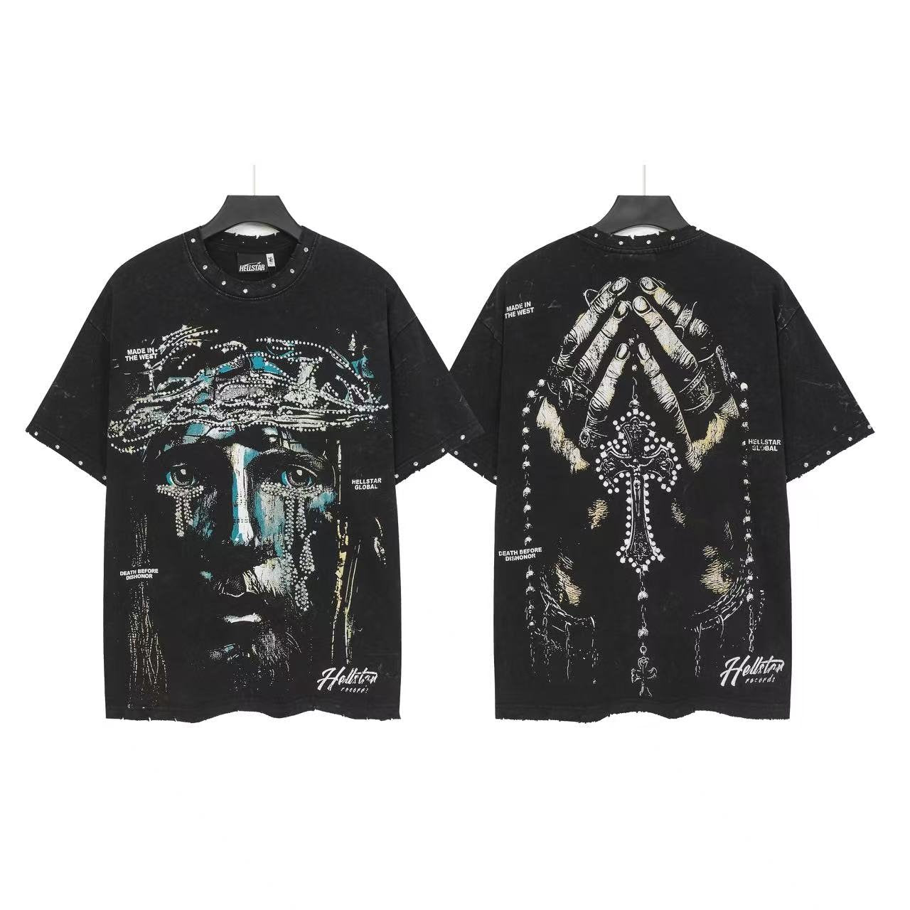 HS Blue Face Praying Hands Graphic T-Shirt ¡ª front