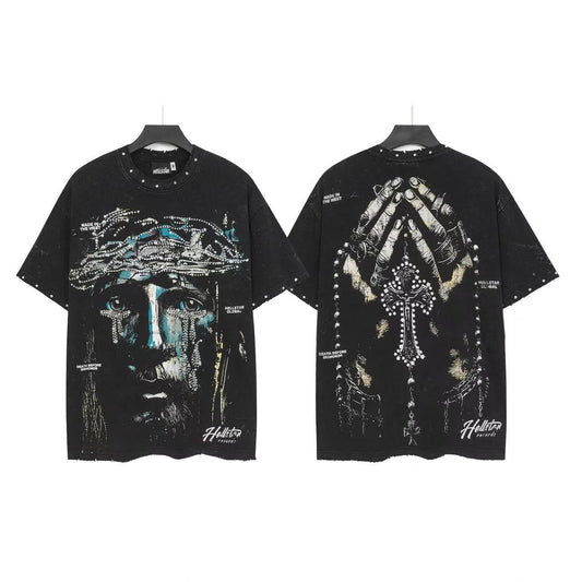 HS Blue Face Praying Hands Graphic T-Shirt ¡ª front