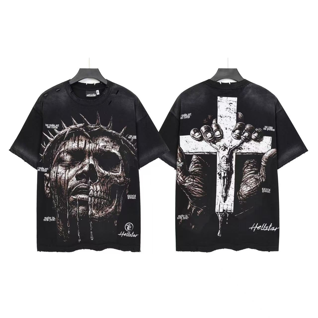 HS Distressed Face Cross Graphic T-Shirt ¡ª front