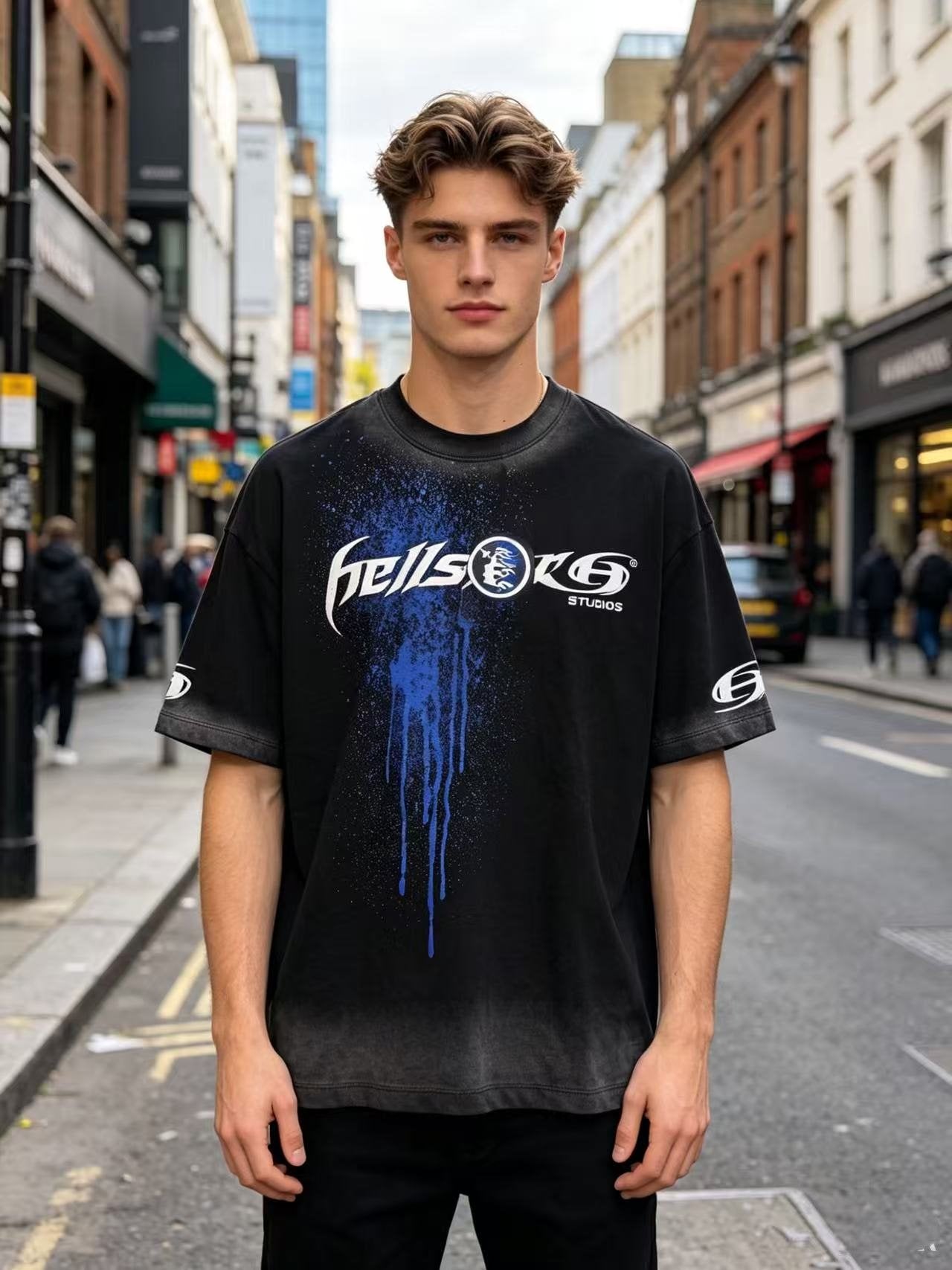 HS STLDOS Blue Spray Graphic T-Shirt ¡ª model