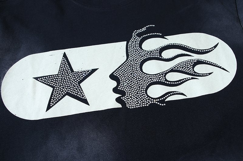 HS Star Flame Rhinestone Graphic T-Shirt ¡ª detail