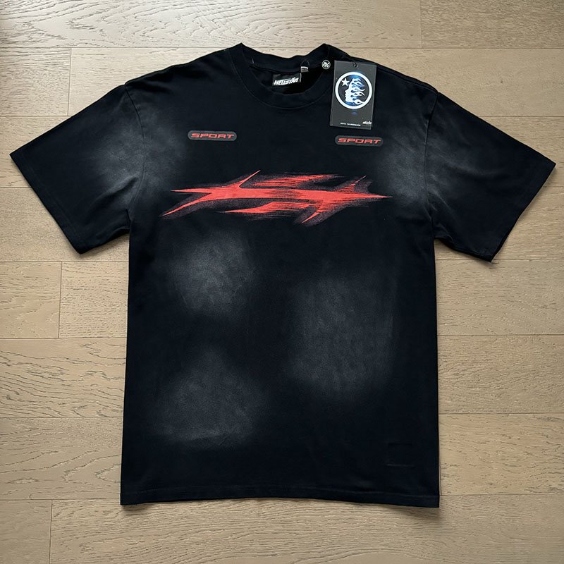 HS Washed Black Sport Graphic T-Shirt & Shorts Set ¡ª front