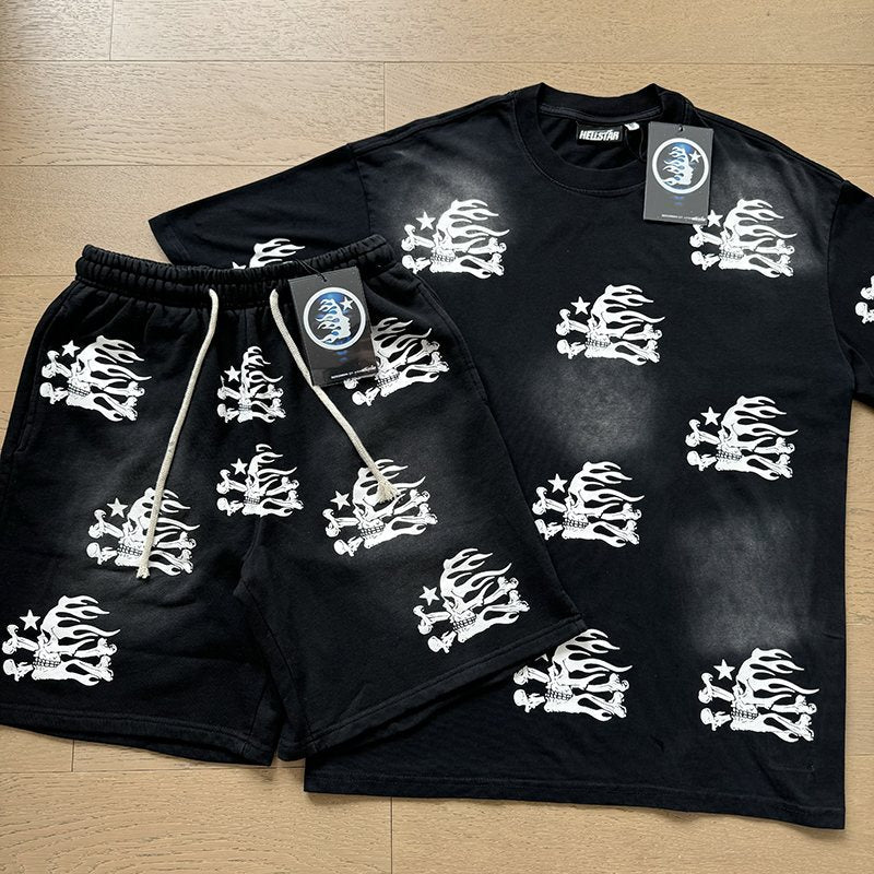 HS Washed Black Flame Graphic Short-Sleeve Set ¡ª front