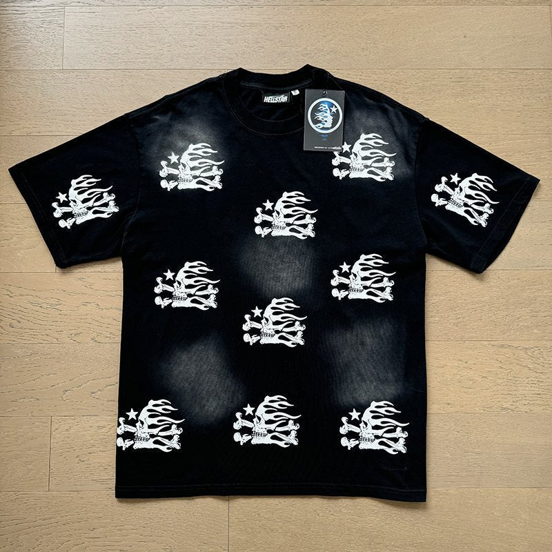 HS Washed Black Flame Graphic Short-Sleeve Set ¡ª front