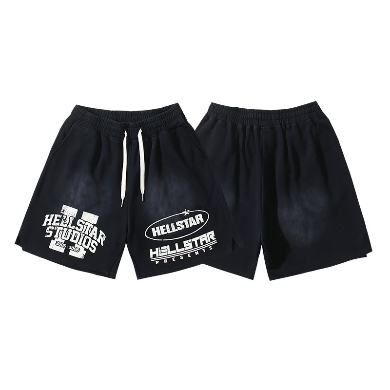 HS 08 Graphic Washed Black Shorts ¡ª front