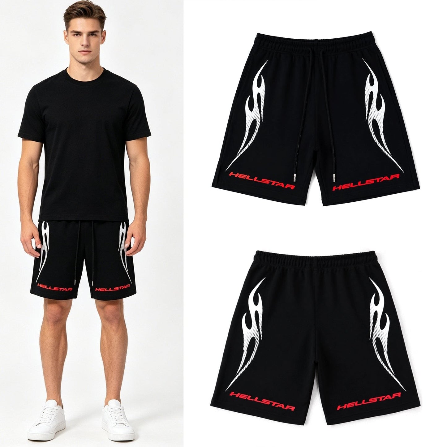 HS Flame Graphic Drawstring Shorts ¡ª context