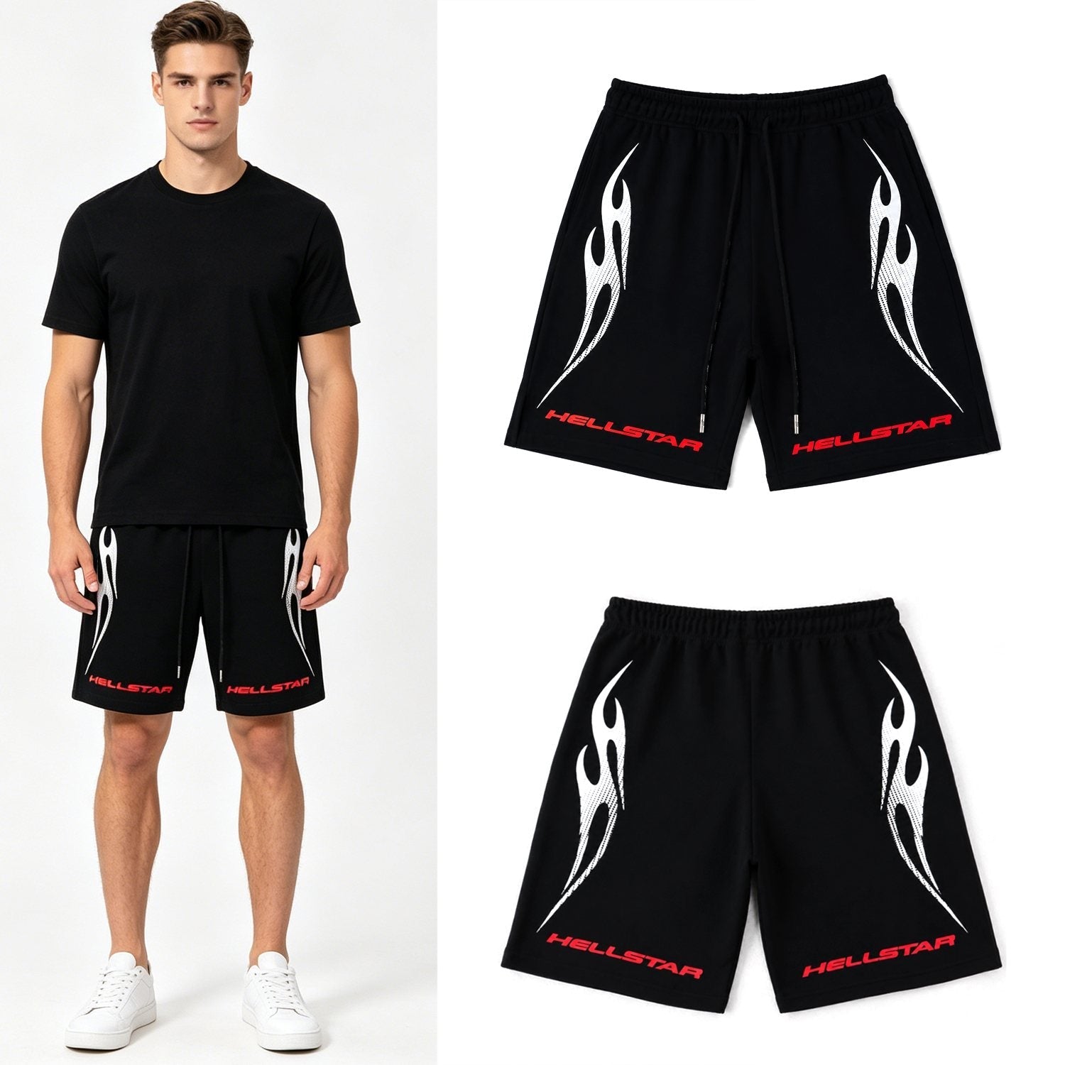 HS Flame Graphic Drawstring Shorts ¡ª context