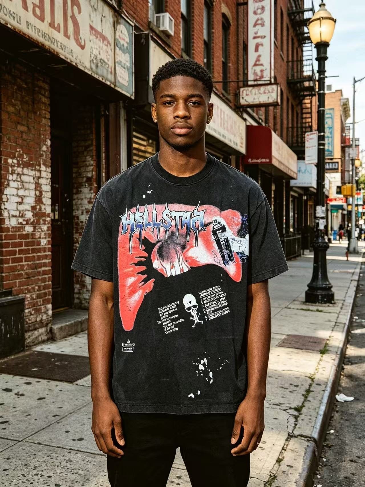 HS Washed Black Front & Back Graphic T-Shirt ¡ª front