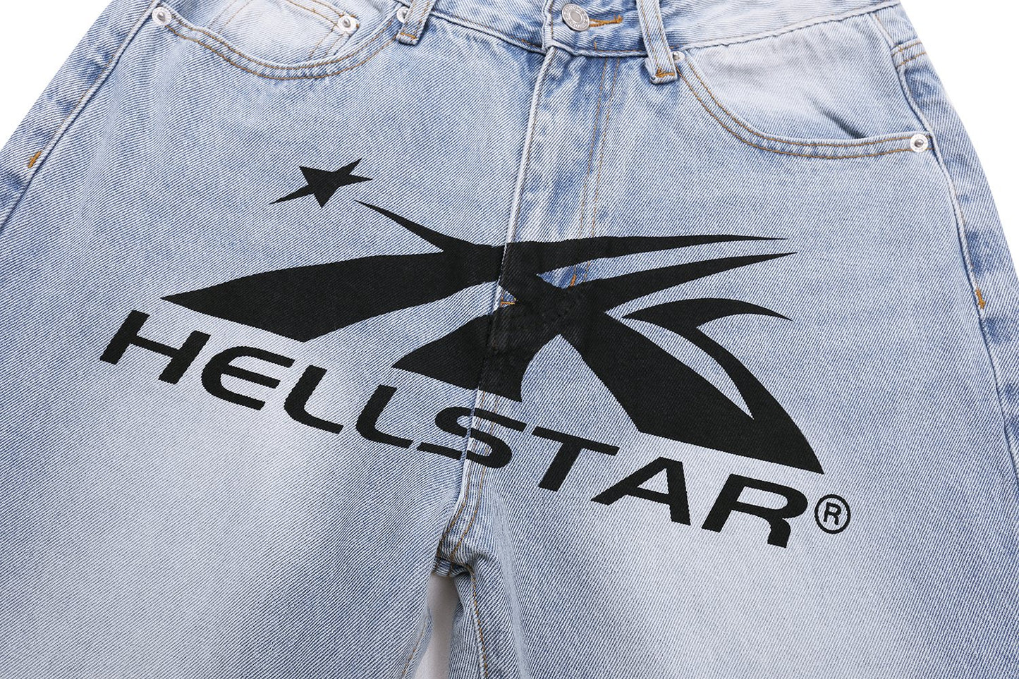 HS Light Blue Washed Graphic Jeans ¡ª detail