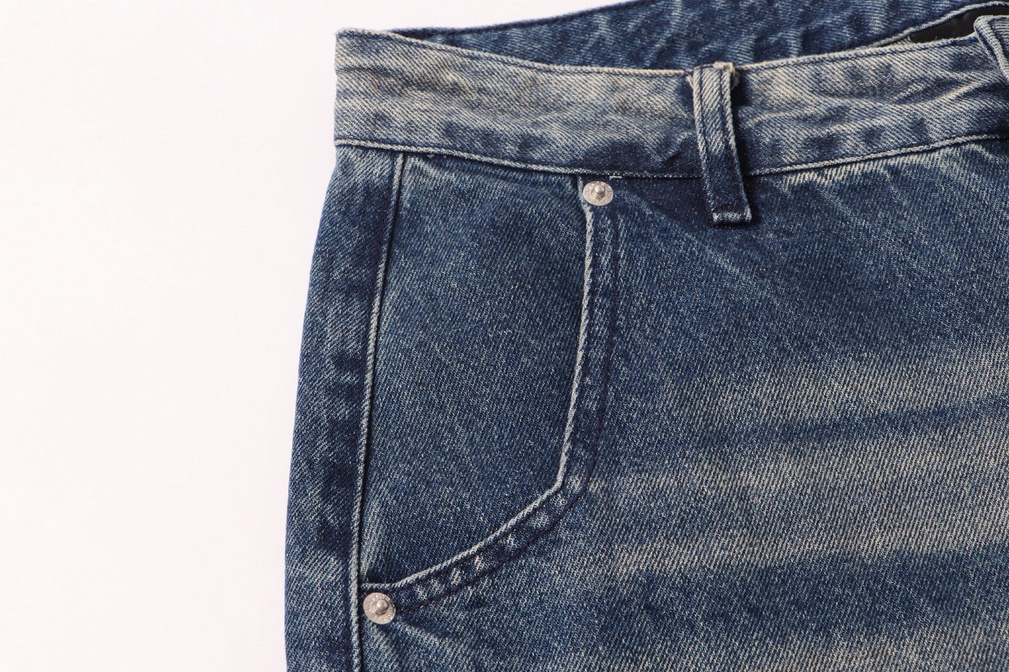 HS Washed Blue Distressed Straight-Leg Jeans ¡ª detail