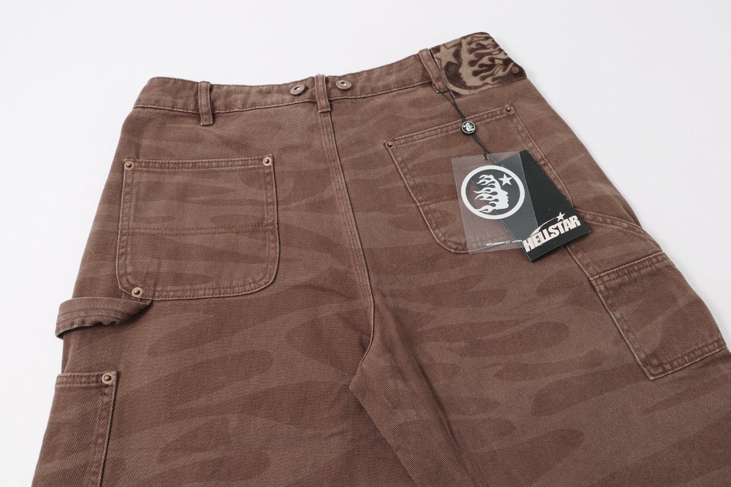 HS Brown Tonal Logo Denim Shorts ¡ª detail