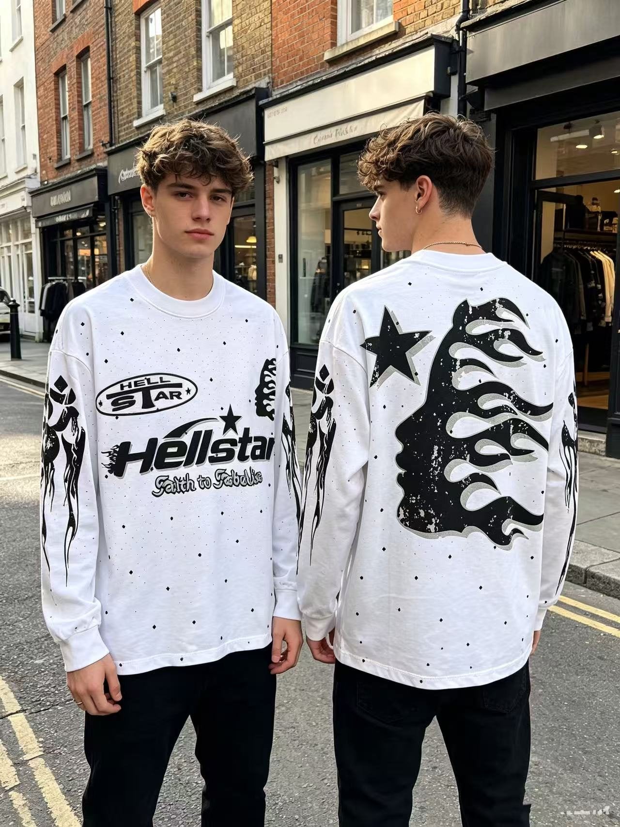 HS White Black Graphic Long-Sleeve T-Shirt ¡ª context